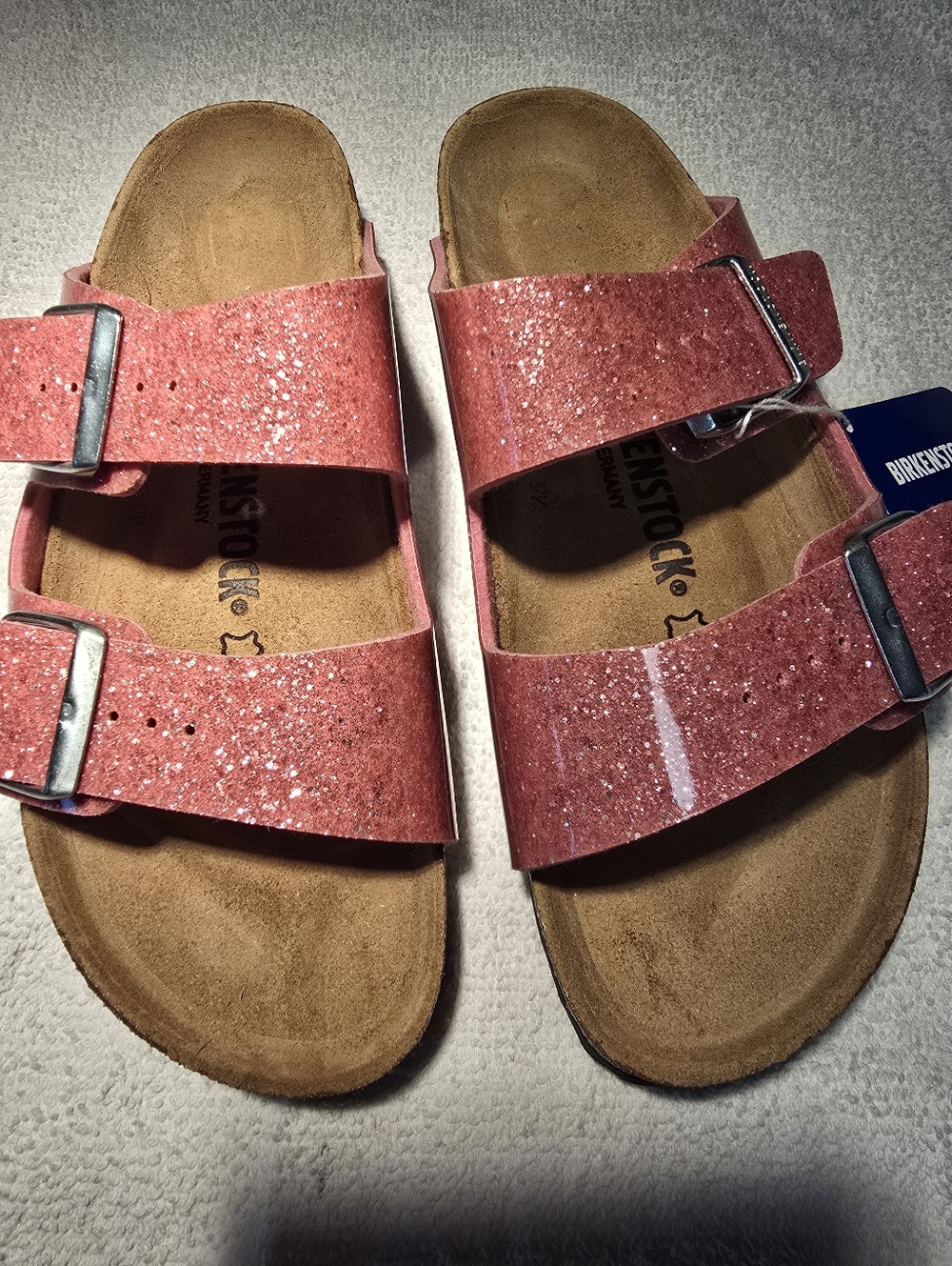Birkenstock Sparkle Pink Two-Strap Arizona Sandals